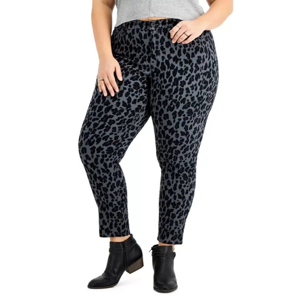 Style & Co Plus Size Curvy Animal-Print Skinny Jeans, Gray Animal Print,  20W